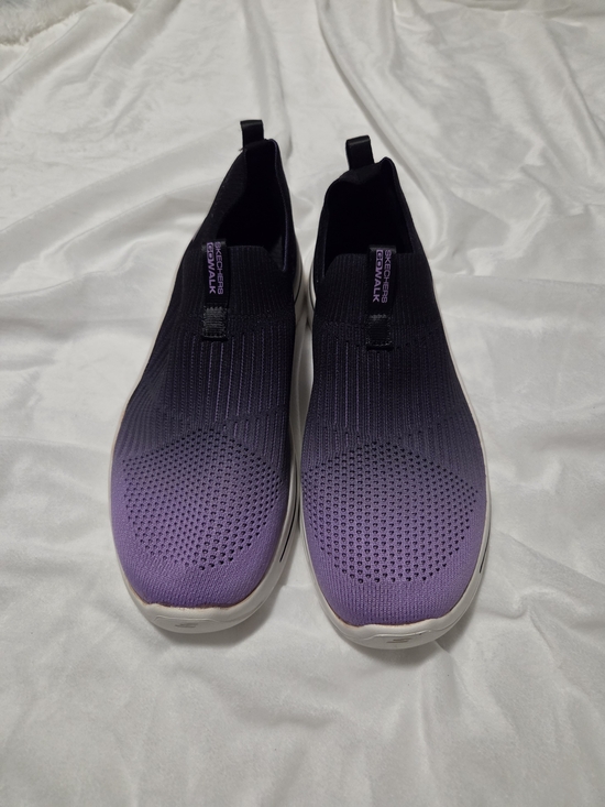 Skechers Shoes - Skechers Womens GOwalk Slip-On Knit Sneakers in Black to Purple Ombre